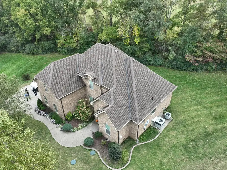 Drone view of a completed roof replacement on a Middle Tennessee home